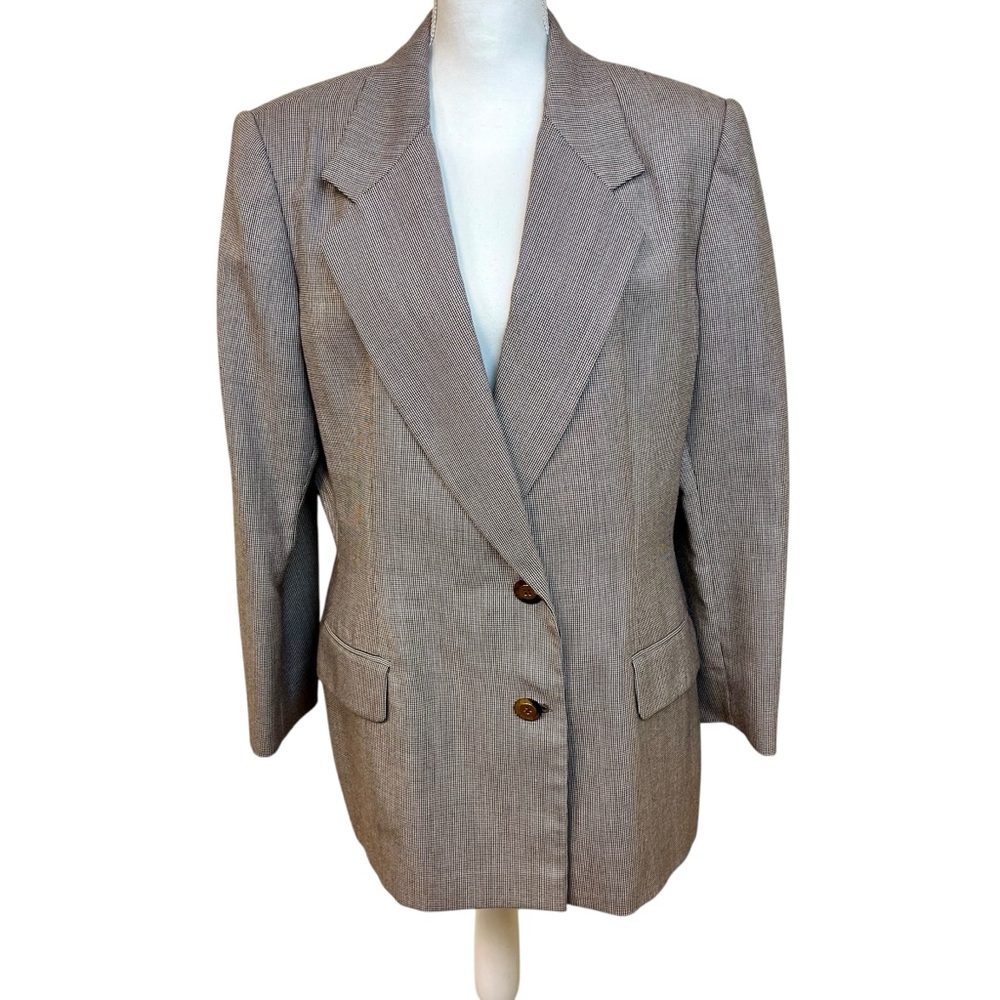 Vintage EMILY Brown Check Blazer Jacket Coat Sz 14 Office Work‎ Job Interview